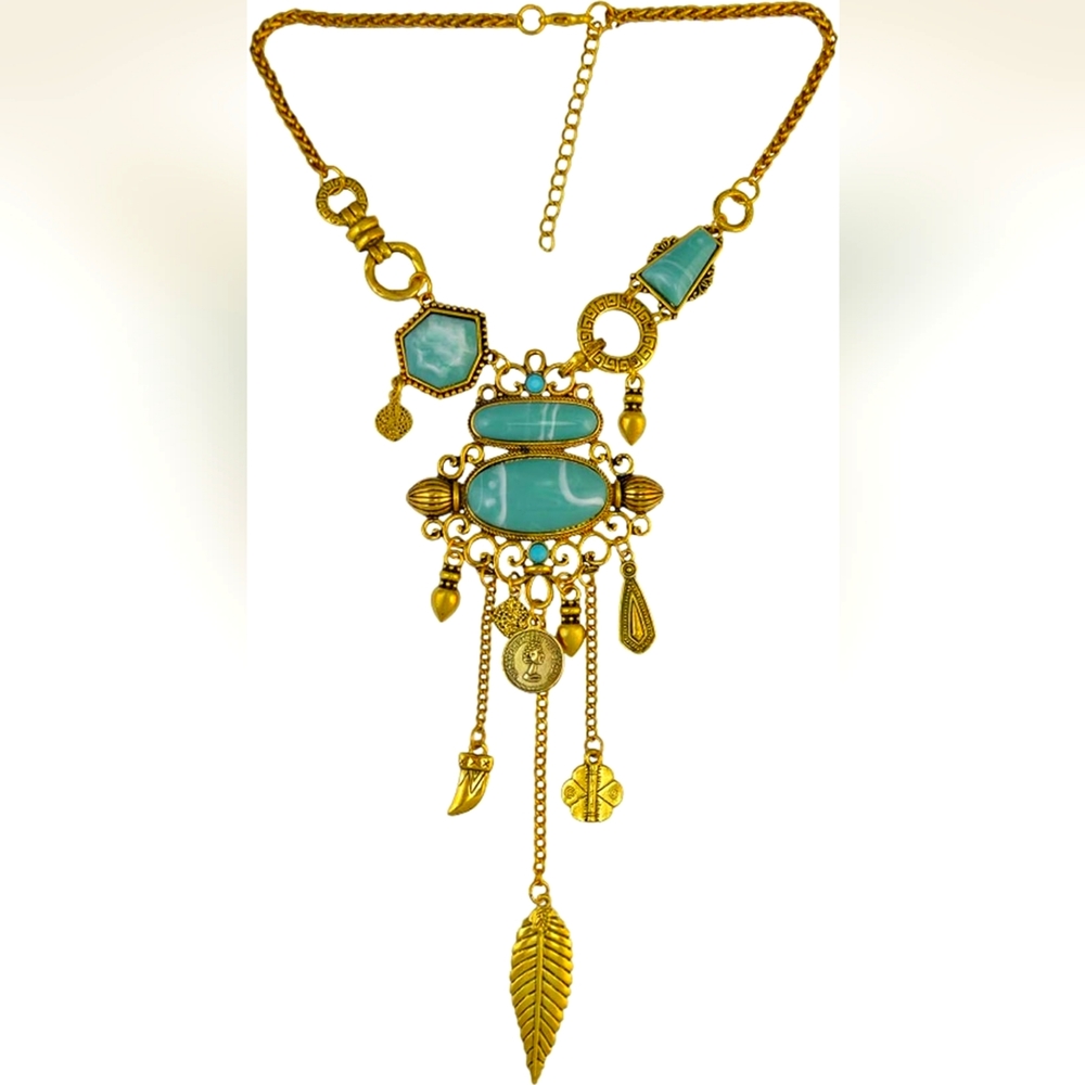 Exotic Bohemian Gold & Turquoise Blue Color Necklace